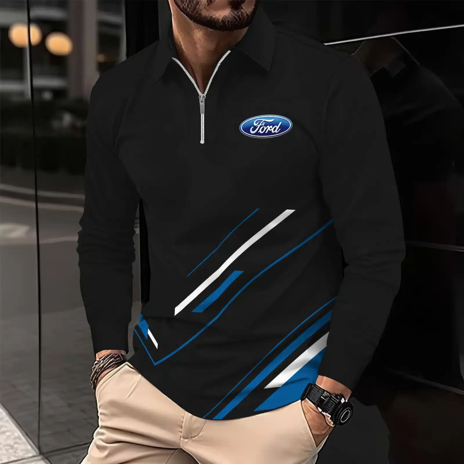 Premium Men's Long Sleeve Polo FORD-HGWY-14151517