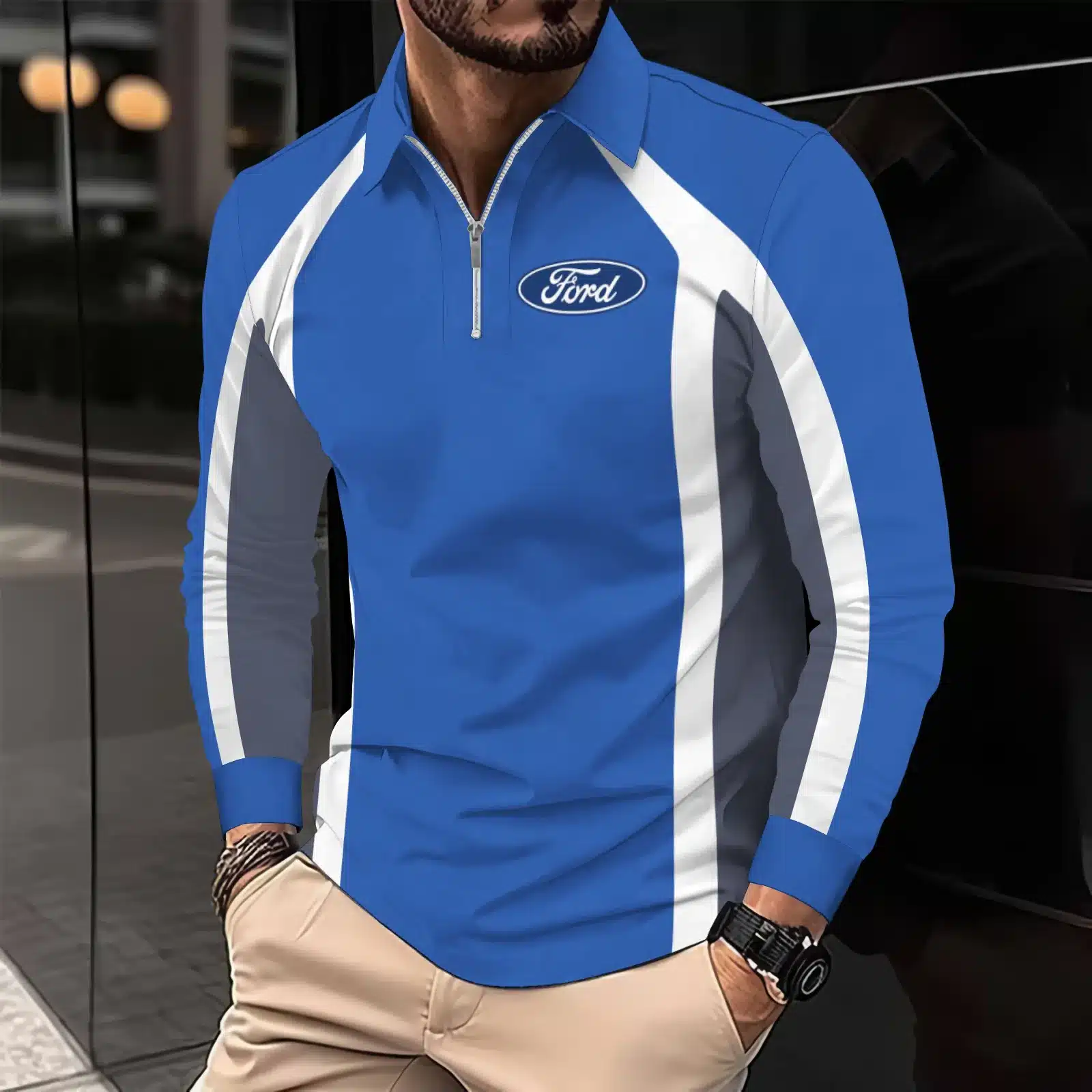 Premium Men's Long Sleeve Polo FORD-HGWY-14151519