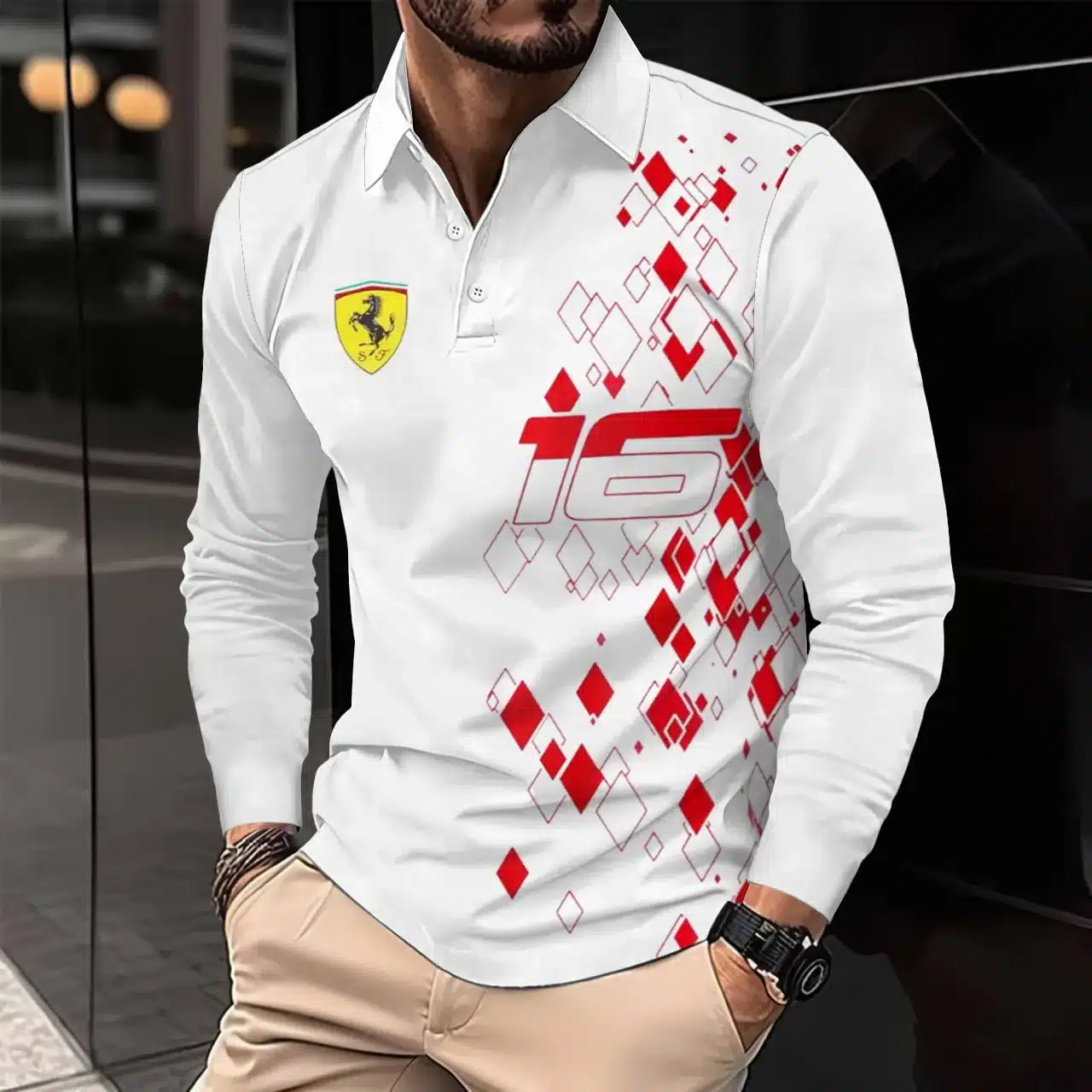 Premium Men's Long Sleeve Polo FERRARI-YVWYB-FRR11102008