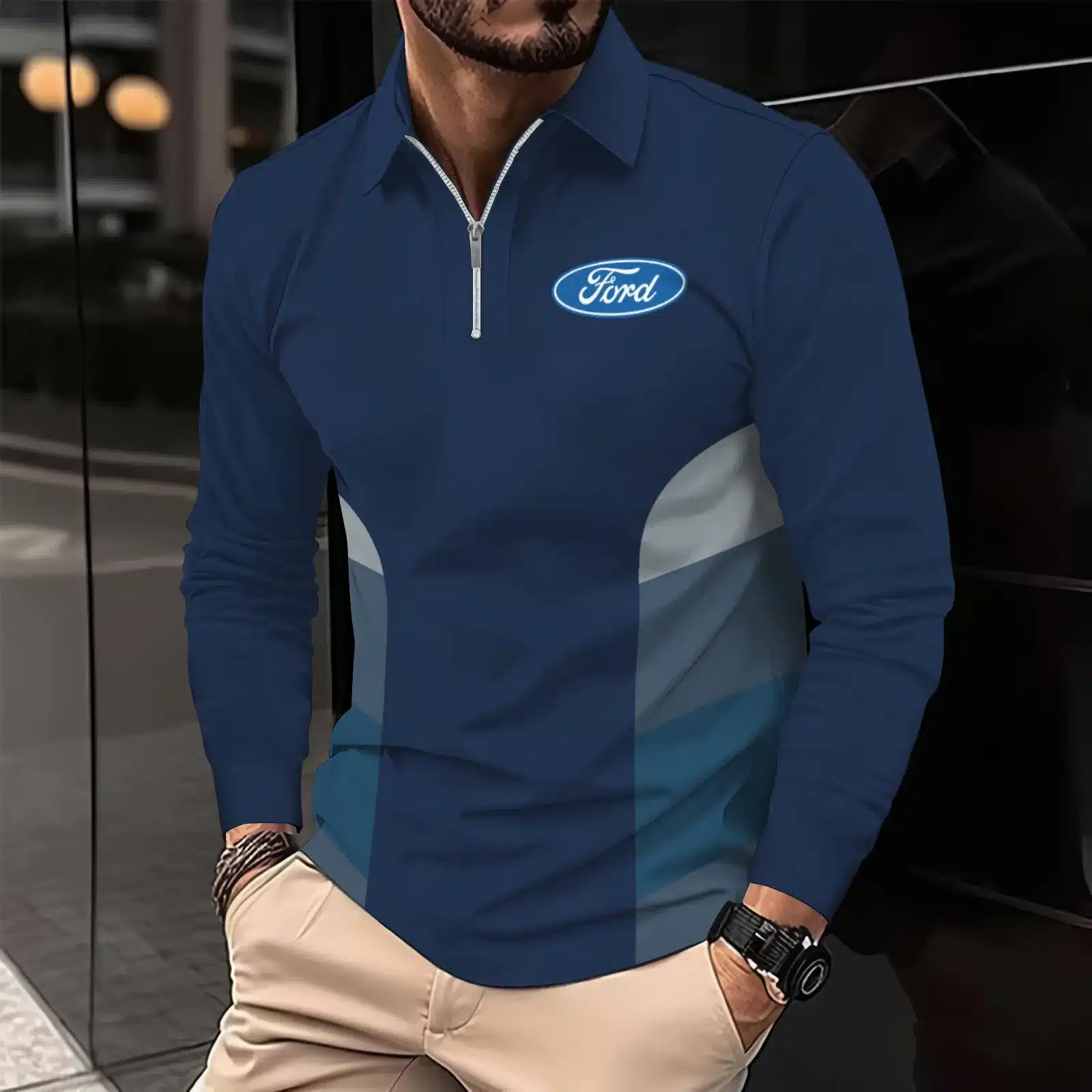 Premium Men's Long Sleeve Polo FORD-HGWY-14151511