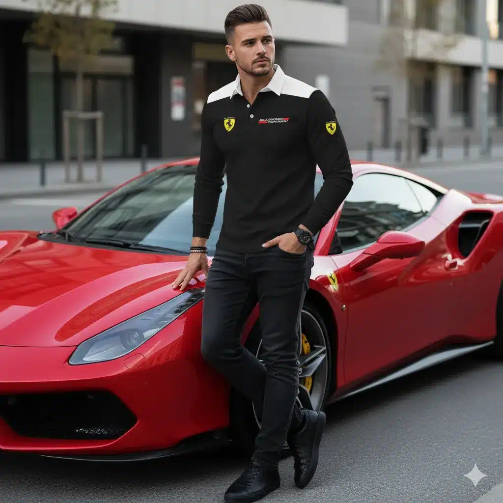 Premium Men's Long Sleeve Polo FERRARI-YVWYB-FRR11102002 - Image 4